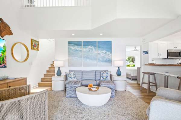 Open-concept living area with vaulted ceilings