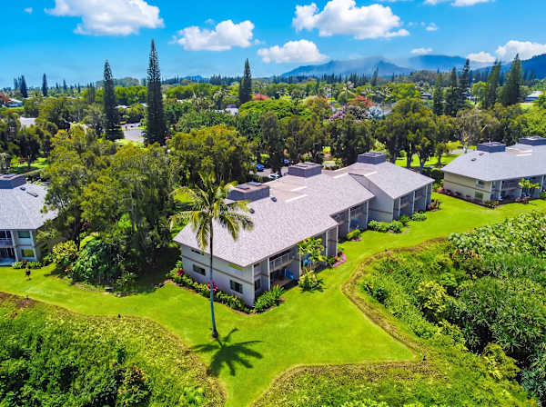 Bird's-eye view of the oceanfront community