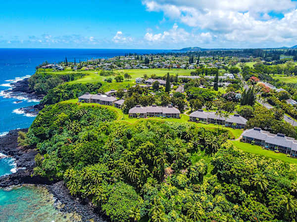 Aerial overview of the coastal neighborhood