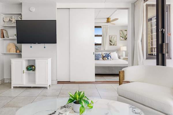 Your living area and bedroom area are separated by a sliding door