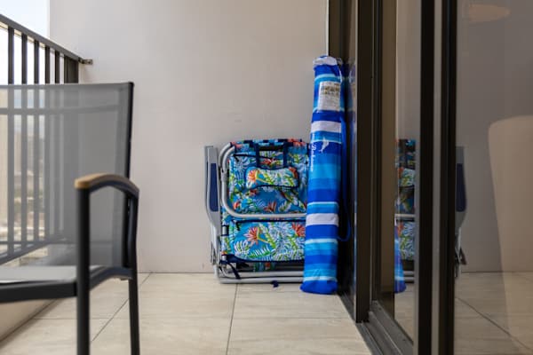 We provide 2 beach chairs, a beach umbrella, and a beach mat ready for guests' use.