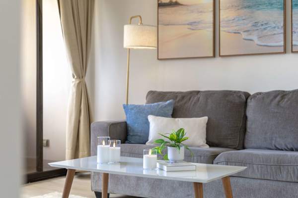 Pull-out sleeper sofa in the living area