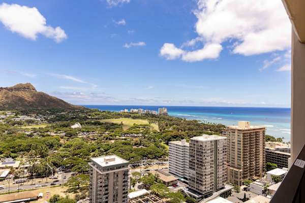 View of Diamond Head Mountain and the ocean from your balcony