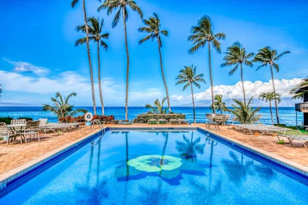 Sparkling pool with ocean view