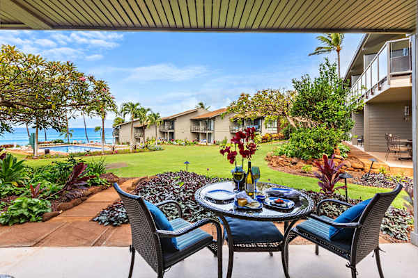 Lanai with pool and ocean views