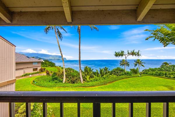 Spacious lanai offers comfortable seating, fresh breezes, and beautiful ocean views