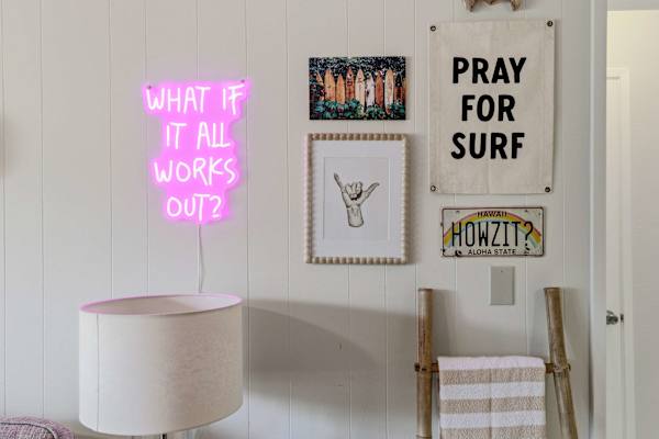 Custom Neon Sign & Coastal Surf Wall Art Decor