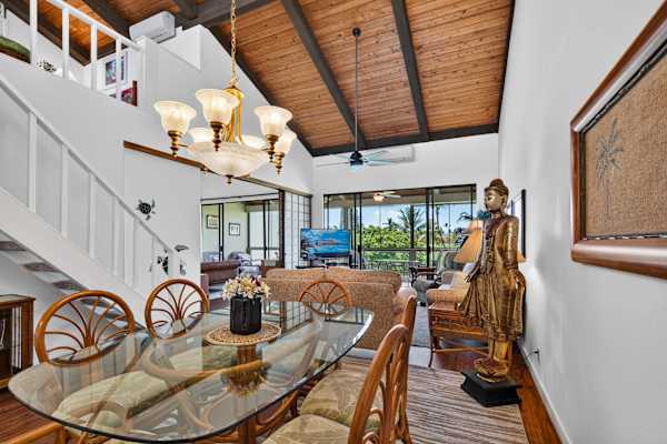 Spacious dining area with a large table and open living space