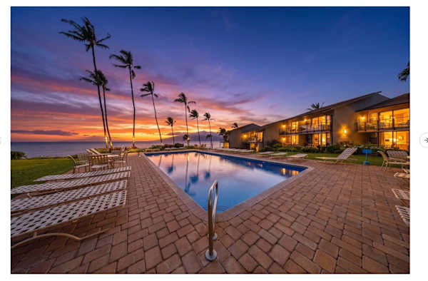 Enjoy fabulous sunsets from the community pool at Mahina Surf Resort