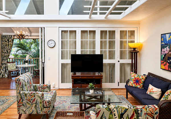 Stylish living room with balcony access