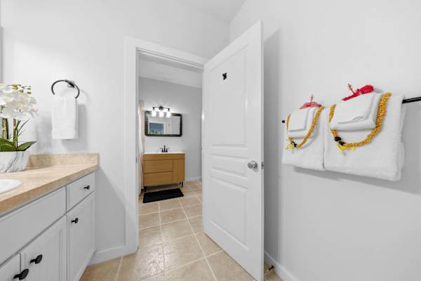 Bathroom Vanity View into Bedroom Hallway