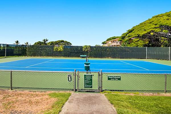 Fenced Tennis Court with Hillside Backdrop