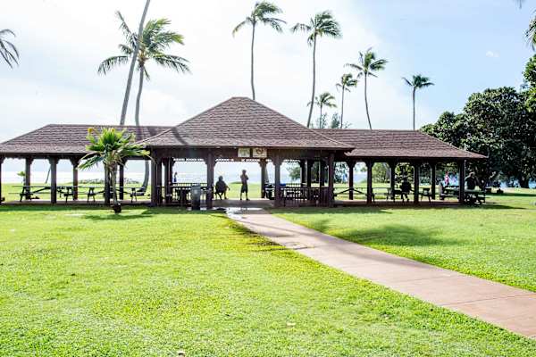Open-Air Pavilion Framed by Palm Trees on the Lawn