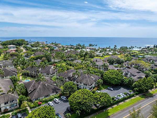 Aerial View of Lush Estate Grounds with Coastal Backdrop