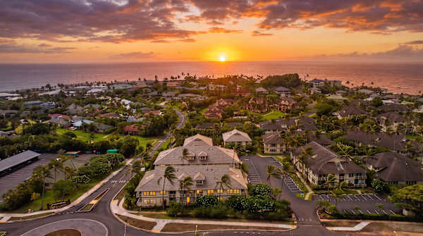 Vivid Sunset Over the Coastal Resort Grounds