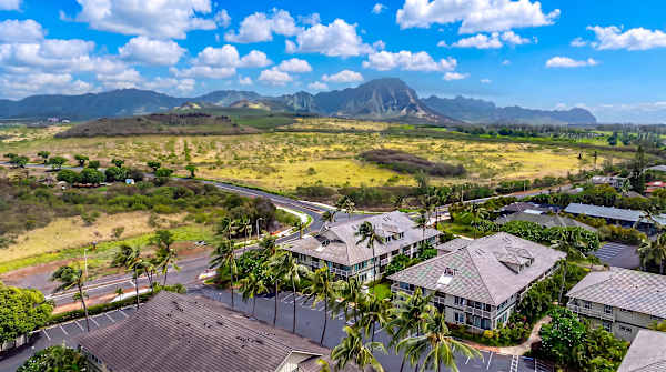 Aerial View of the Estate with Mountain Range Backdrop