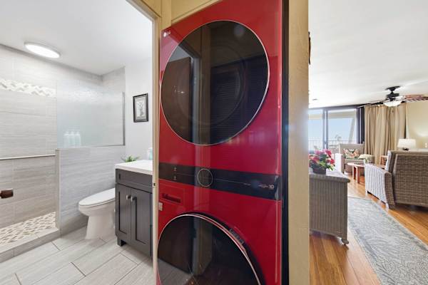 Laundry area right next to full bathroom.
