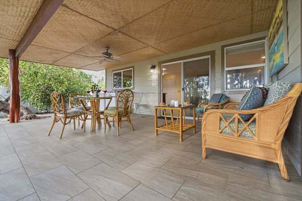 Covered lanai for dining and making memories with loved ones.