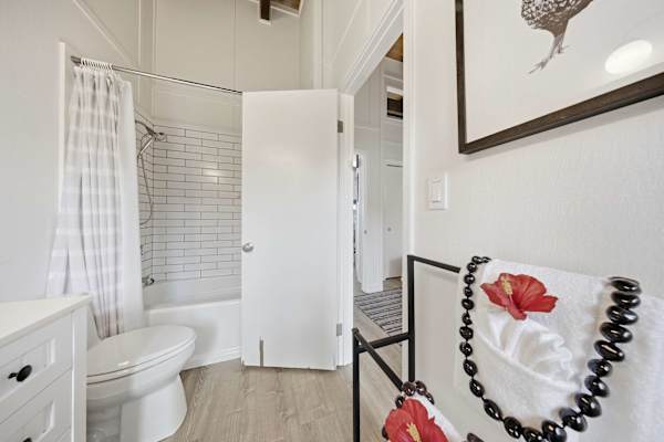 Primary bathroom with shower tub 