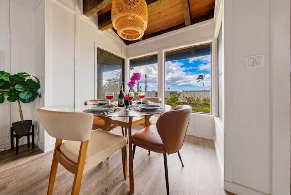Dining area with bright windows 
