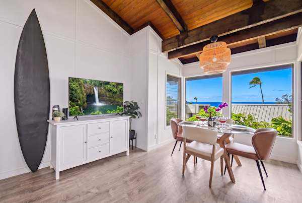 Dining area with beautiful views from bright windows 