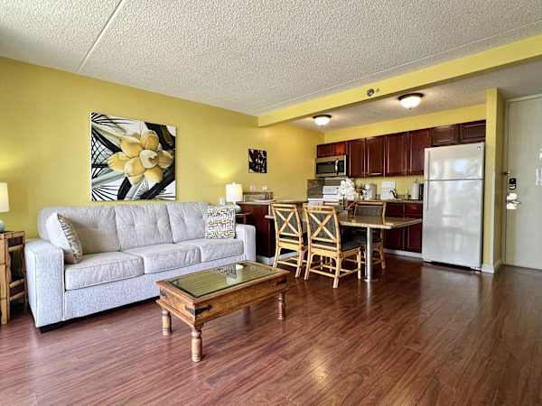 Your living area has a queen-size pull-out sleeper sofa!