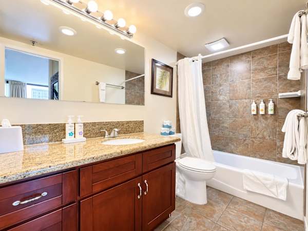 Your bathroom has a tub and shower combo for your convenience! 