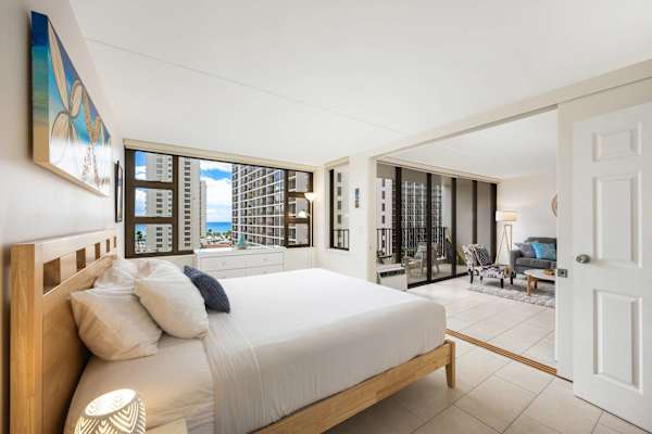 Your bedroom is separated from the living area by a sliding door.