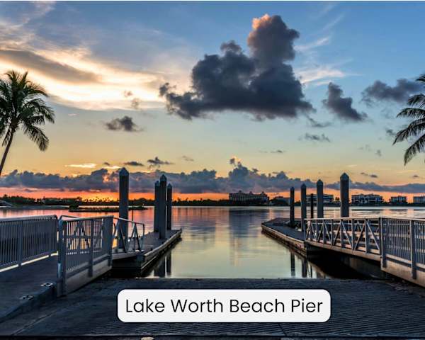 Lake Worth Beach Pier at sunset nearby