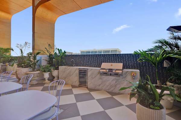 Rooftop BBQ grill and outdoor kitchen area