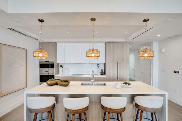 Chef's kitchen island with bar seating