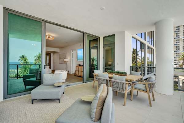 Large wraparound balcony with lounge seating
