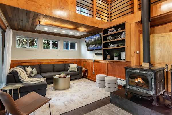 Living Room with Wood Burning Fireplace