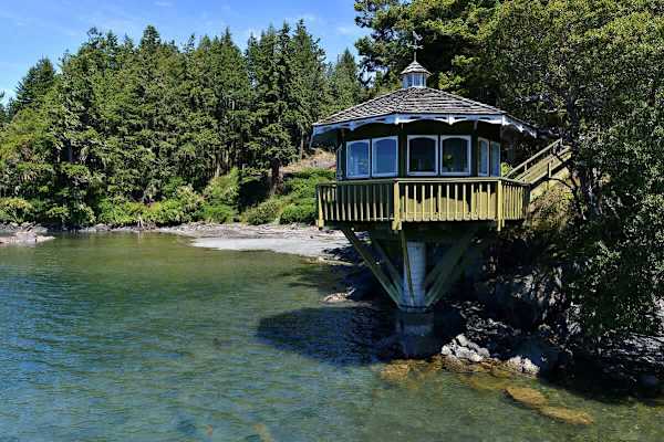 Unique waterfront gazebo.