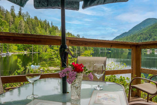 Outdoor dining space on your own private deck overlooking the lake. 