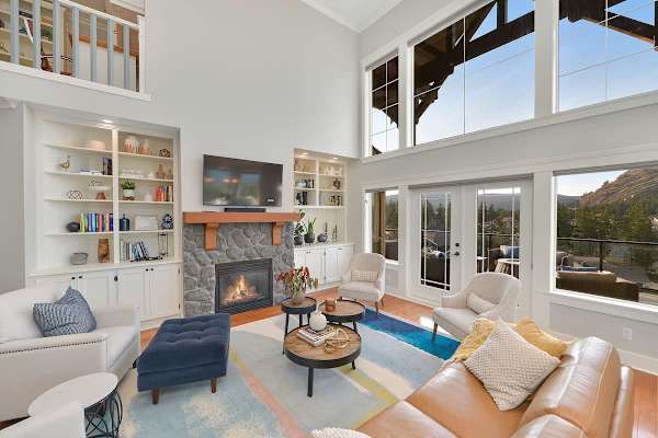 Open plan living room with spectacular views on the main floor.
