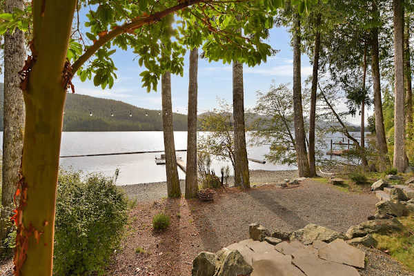 Lakeside beach and private dock.