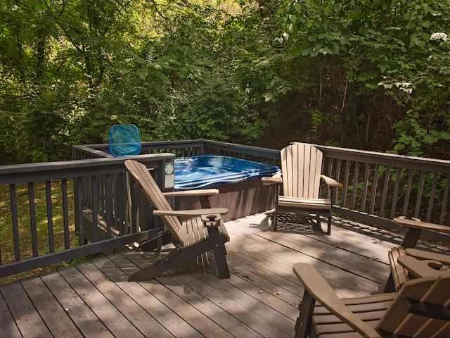 Back deck with private hot tub and seating