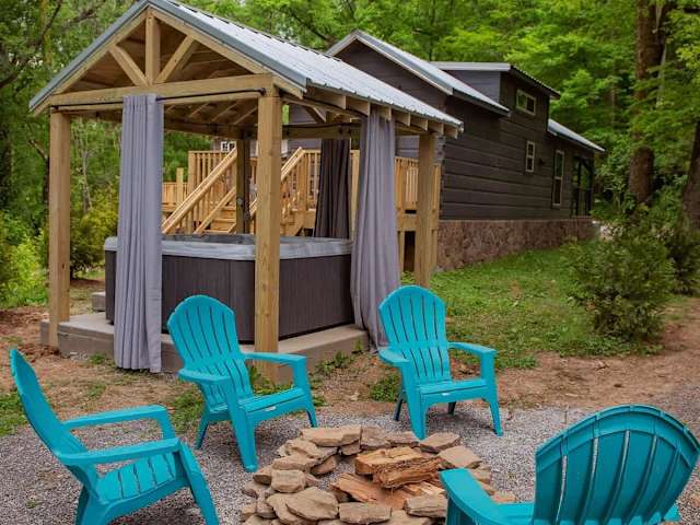 Hot tub with cabana and private fire pit