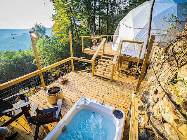 Raven's Point offers our largest deck!  Spread out across three levels and enjoy the outdoors.  Hot tub, firepit, grill or simply lounging out.  The choice is yours.