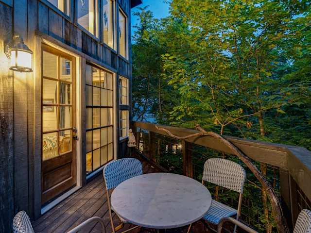 Your private patio with a table and chairs.