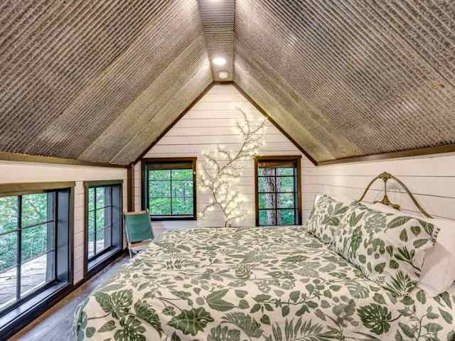 The loft has a comfortable queen bed