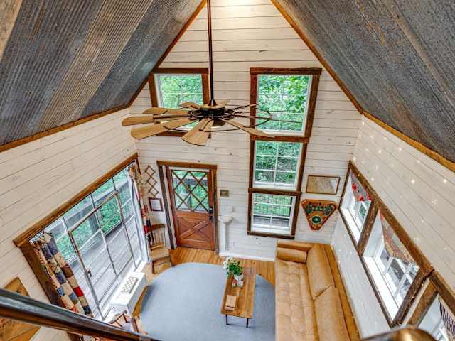 A view into the living space from the loft