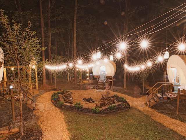 The wagon coral is magical at night with twinkling lights!