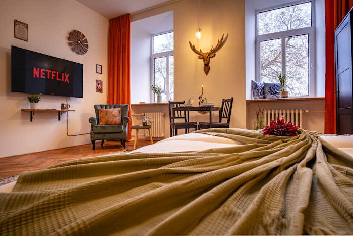 Living room with bed