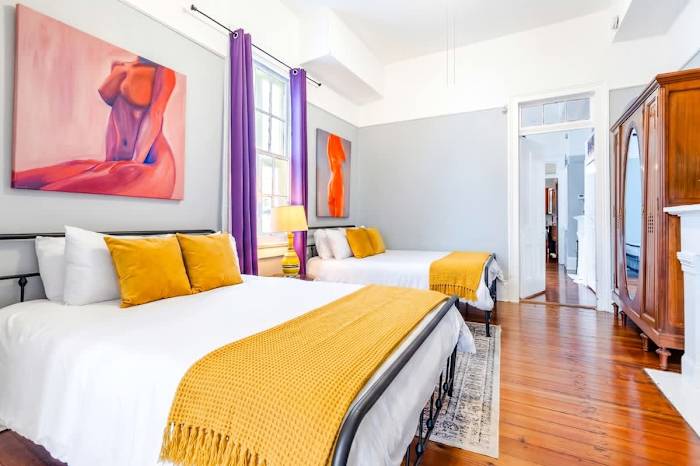Historic Ursulines Gem near FQ | Historic Getaways — Bedroom 1 - two queens