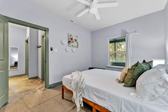 2 BR Lodge | Hot Tub | Fire Pit | Near Wineries! — Bedroom 1 with Queen Bed
