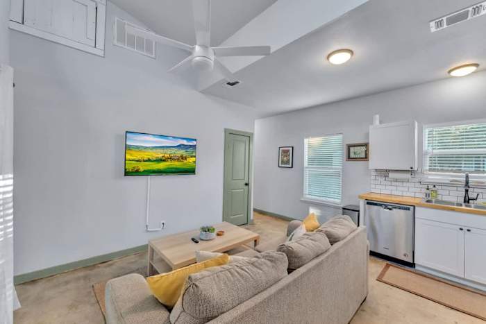 2 BR Lodge | Hot Tub | Fire Pit | Near Wineries! — Couch & TV