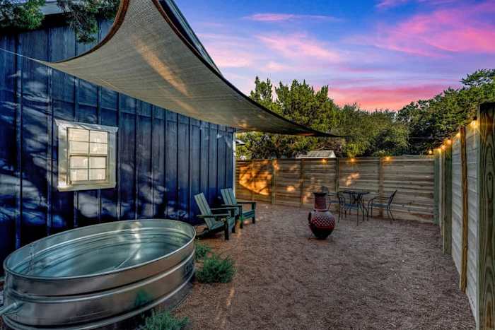 Romantic Cabin | Cowboy Pool & Patio | Near Wine! — Enjoy a nice night in the cowboy pool
