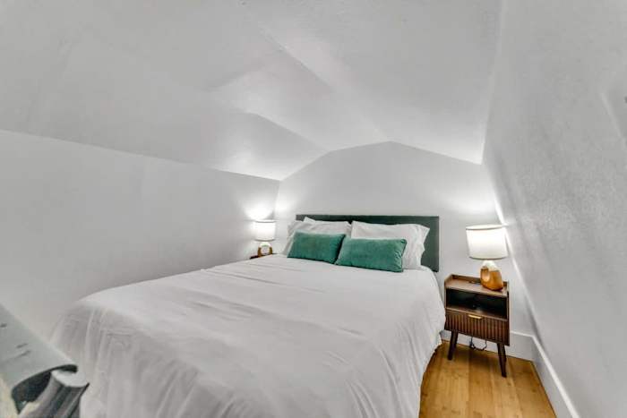 Tiny Home! | Private Cowboy Pool | Near Wimberely — Lofted bedroom with queen bed